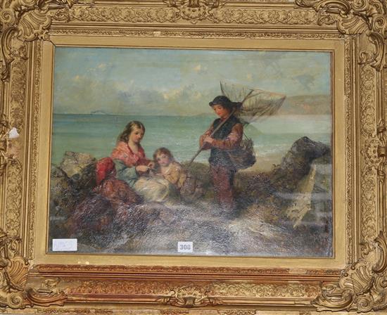 Victorian School, oil on canvas, fisher-children near the beach, 45 x 60cm